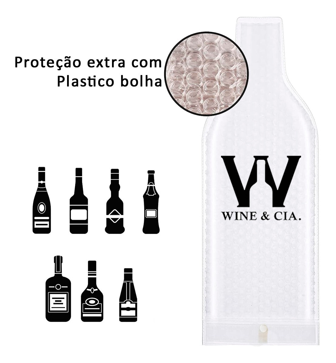 Protetor de garrafa de vinho em plástico bolha – Wine Skin – 12 unidades