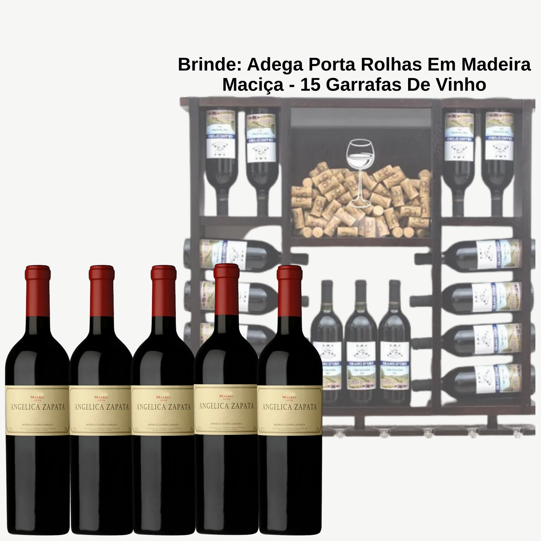 Vinhos Angélica Zapata Malbec + BRINDE: Adega Porta Rolhas Em Madeira Maciça - Suporta 15 Garrafas De Vinho